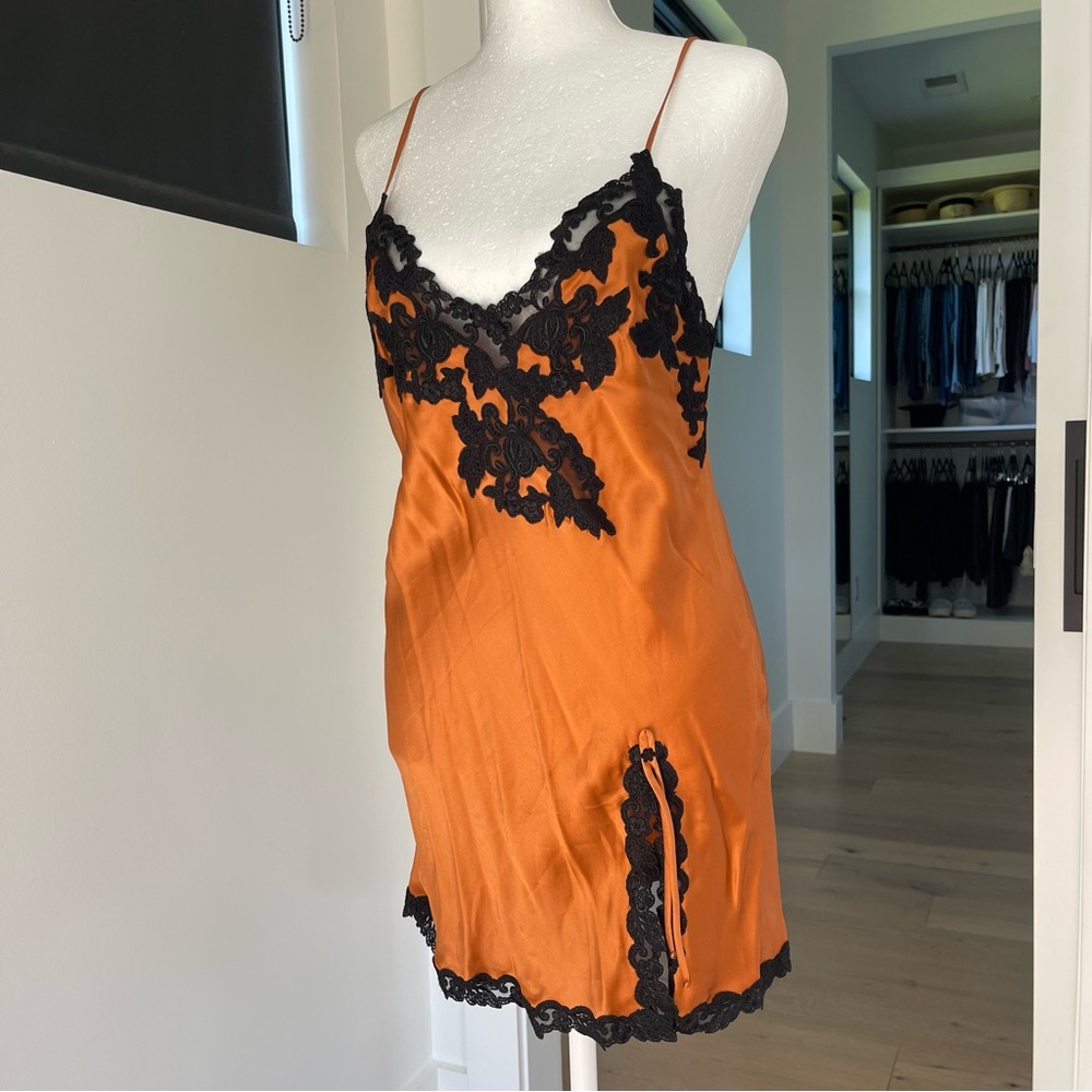 La Perla Maison Silk Orange Black Short Slip Dress Small  NWT
